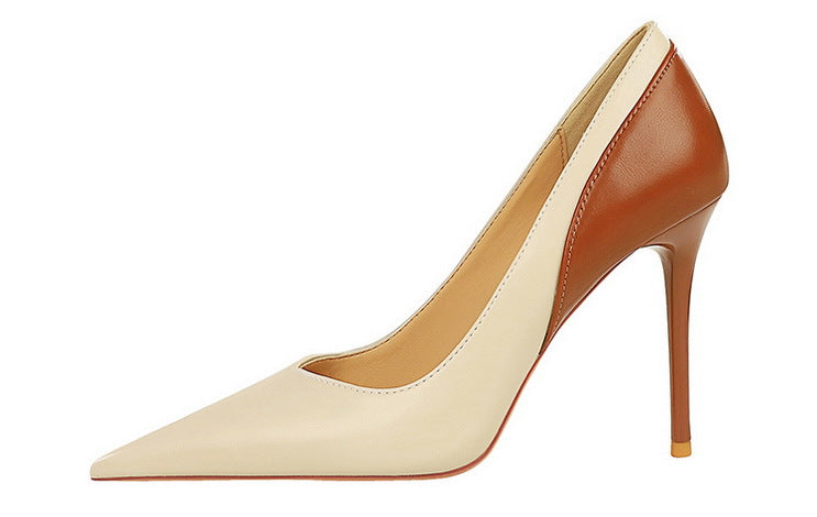 Retro High Heels Stiletto Heel Cocktail Women Shoes Shallow Mouth Pointed Toe Colorblock Spring Autumn Super High Heel Shoes