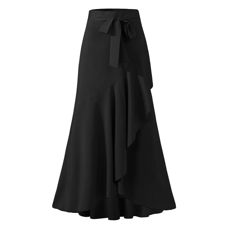 Belt Lace Sheath Fishtail Skirt High Waist Sexy Irregular Asymmetric Skirt