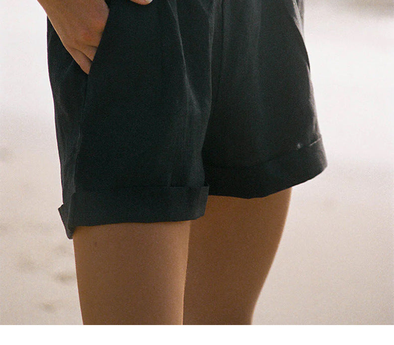 Pure Linen Elastic Waist Shorts Summer Draping Comfort Casual Shorts Breathable Sweat Free Pants