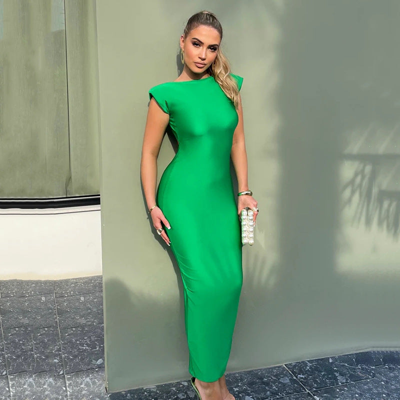 Women Sexy Tight Backless Cutout Design Maxi Dress Street Hipster Waist Controlled Dress Summer