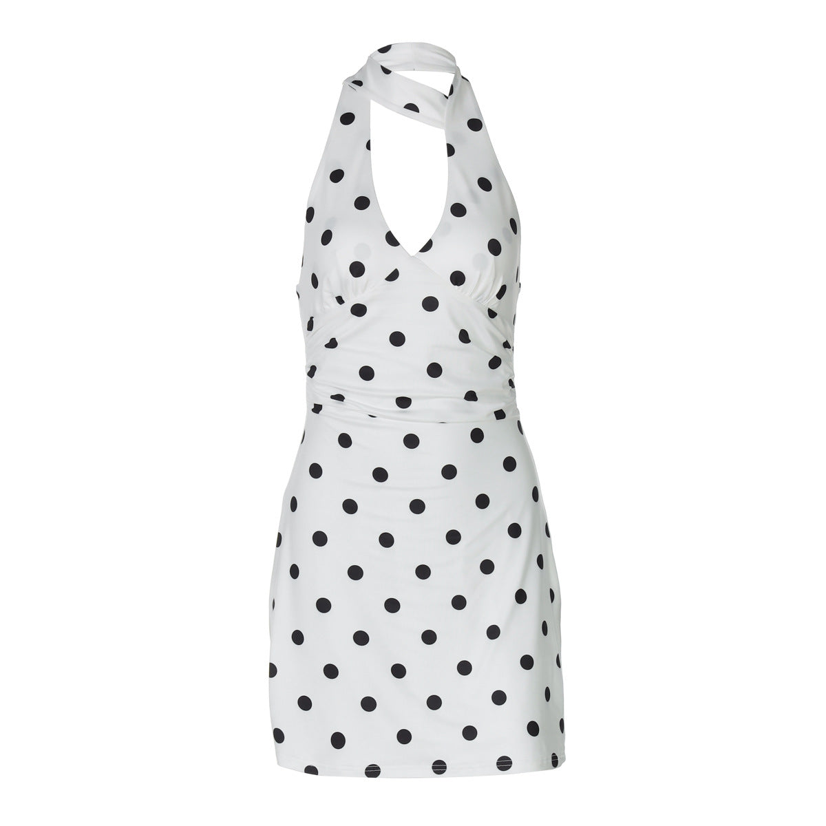 Women Clothing Summer Elegant Halter Ribbon Backless Print Polka Dot Dress Women