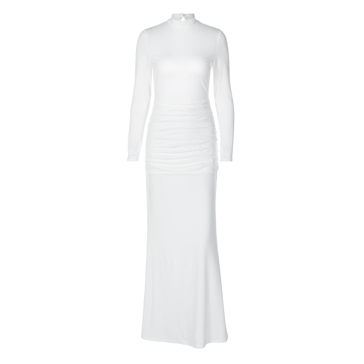 Women Clothing Autumn Solid Color Long Sleeve Slim Fit Fishtail Dress Button Backless Dress Women