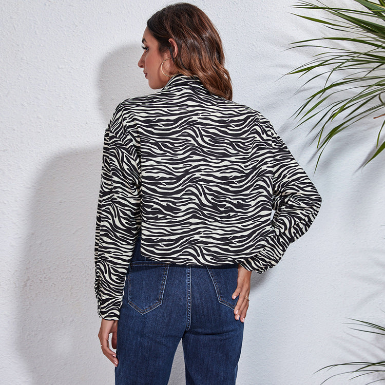 Star Chessboard Zebra Pattern Snake Pattern Leopard Print Long Sleeve Short Shacket Thin Coat Women