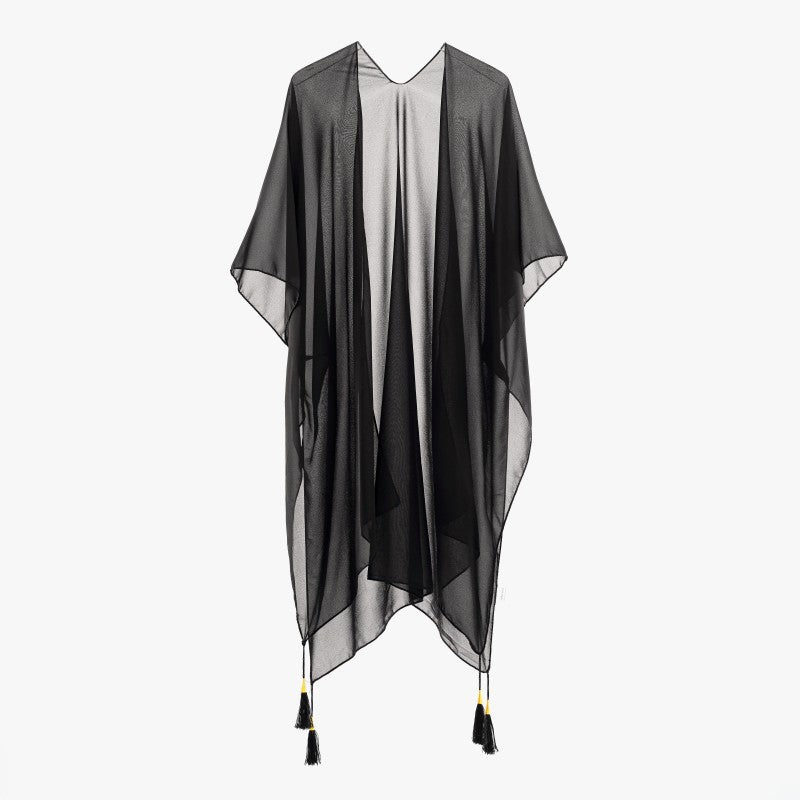 Seaside Blouse See Through Sexy Tassel Thin Cape Solid Color Travel Sun Protection Cardigan
