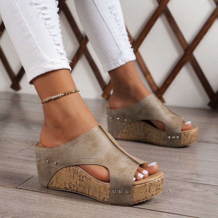 Wedge Sandals Popular Summer round Head Thick Bottom Roman Sandals Women plus Size Fish Mouth Sponge Cake Slipper