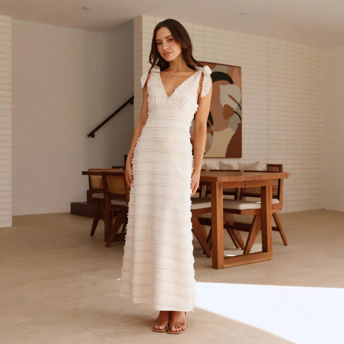Summer French Retro Gentle Elegant V neck Texture Dress