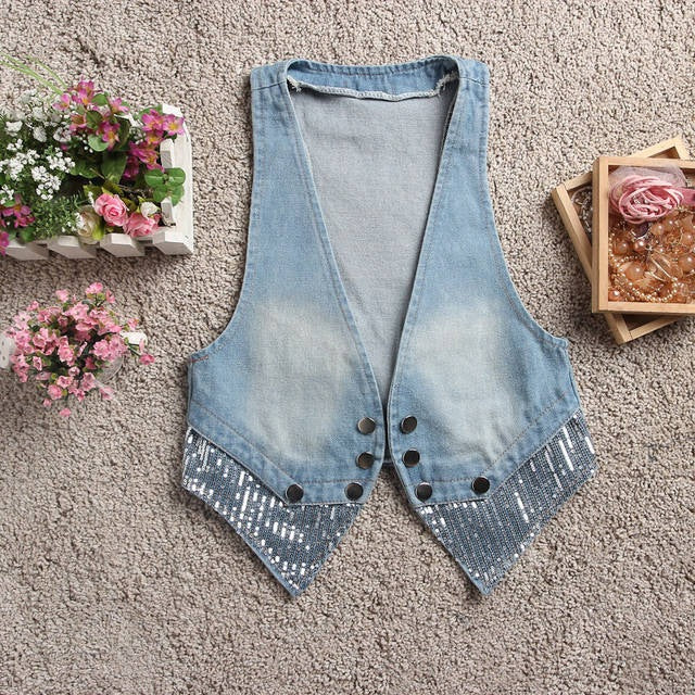 Korean All Matching Sleeveless Denim Waistcoat Vest Waistcoat Women Spring Autumn Short Outer Wear Cardigan Vest Cardigan