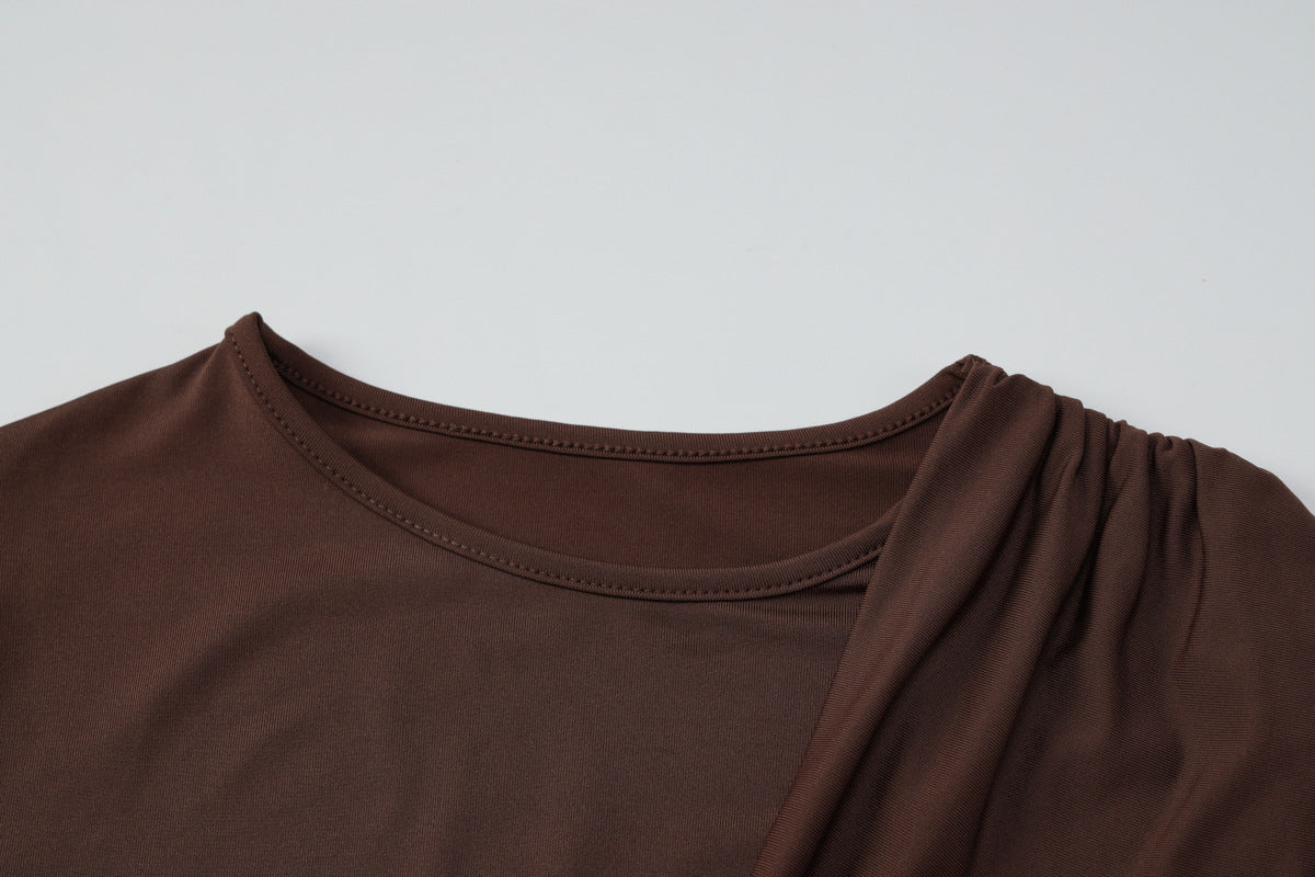 Solid Color Sheath Short Dress Autumn Long Sleeve Ribbon Slim Dress Women
