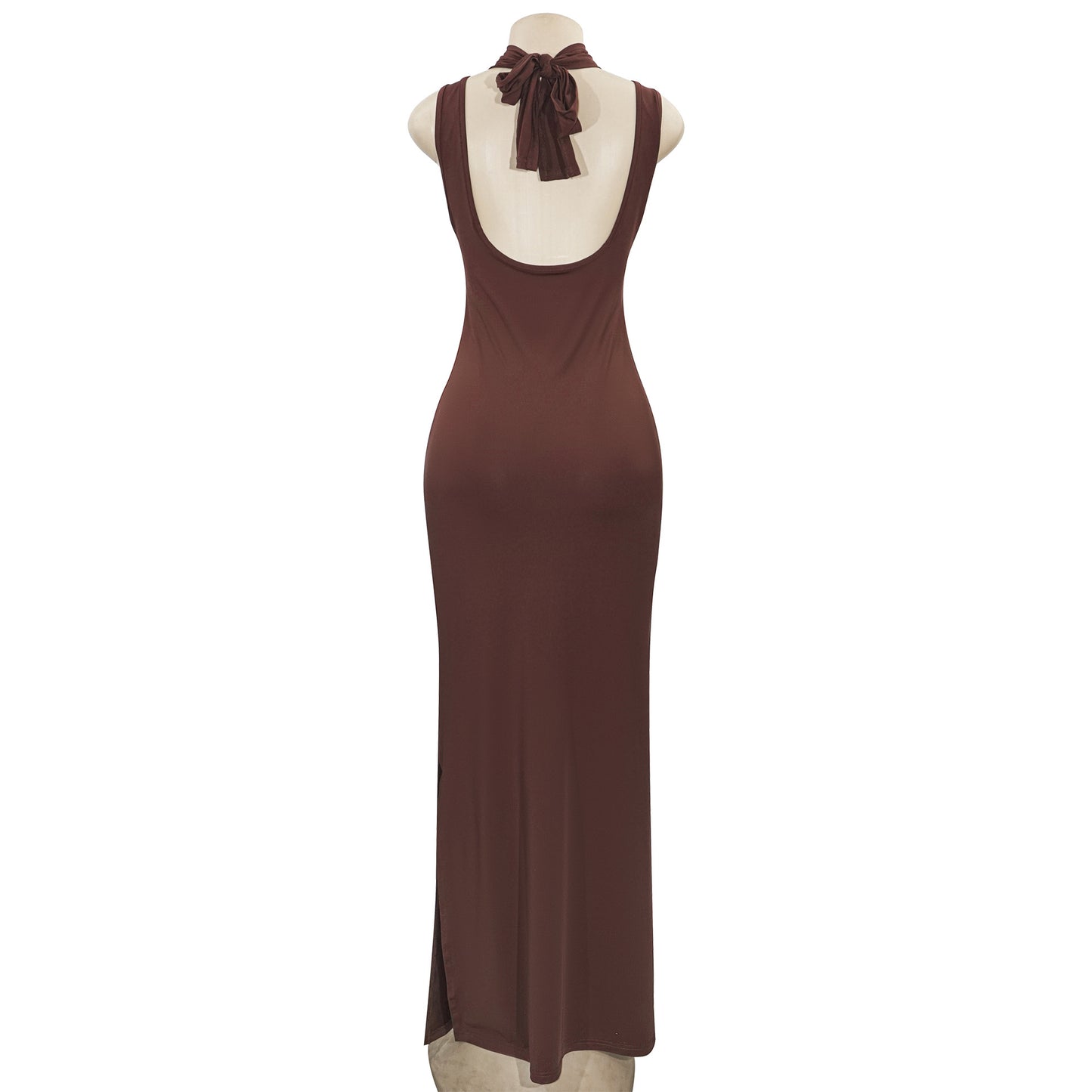 Spring Dress Solid Color Halter Hollow Out Cutout Slim Sheath High Waist Sexy
