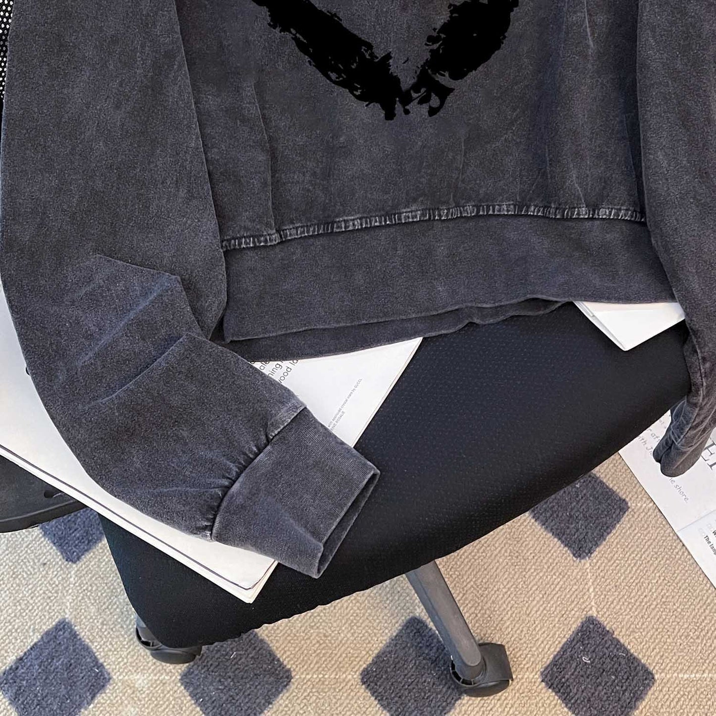 Washed Distressed Long T Shirt Women Simple Brand Pure Cotton Washed Retro Short Loose Round Neck Sweatshirt