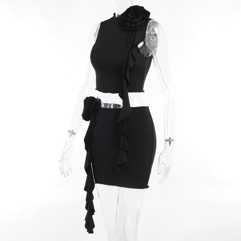 Summer Elegant Slim Fit Casual Women Floral Top Hip Skirt Sexy Set