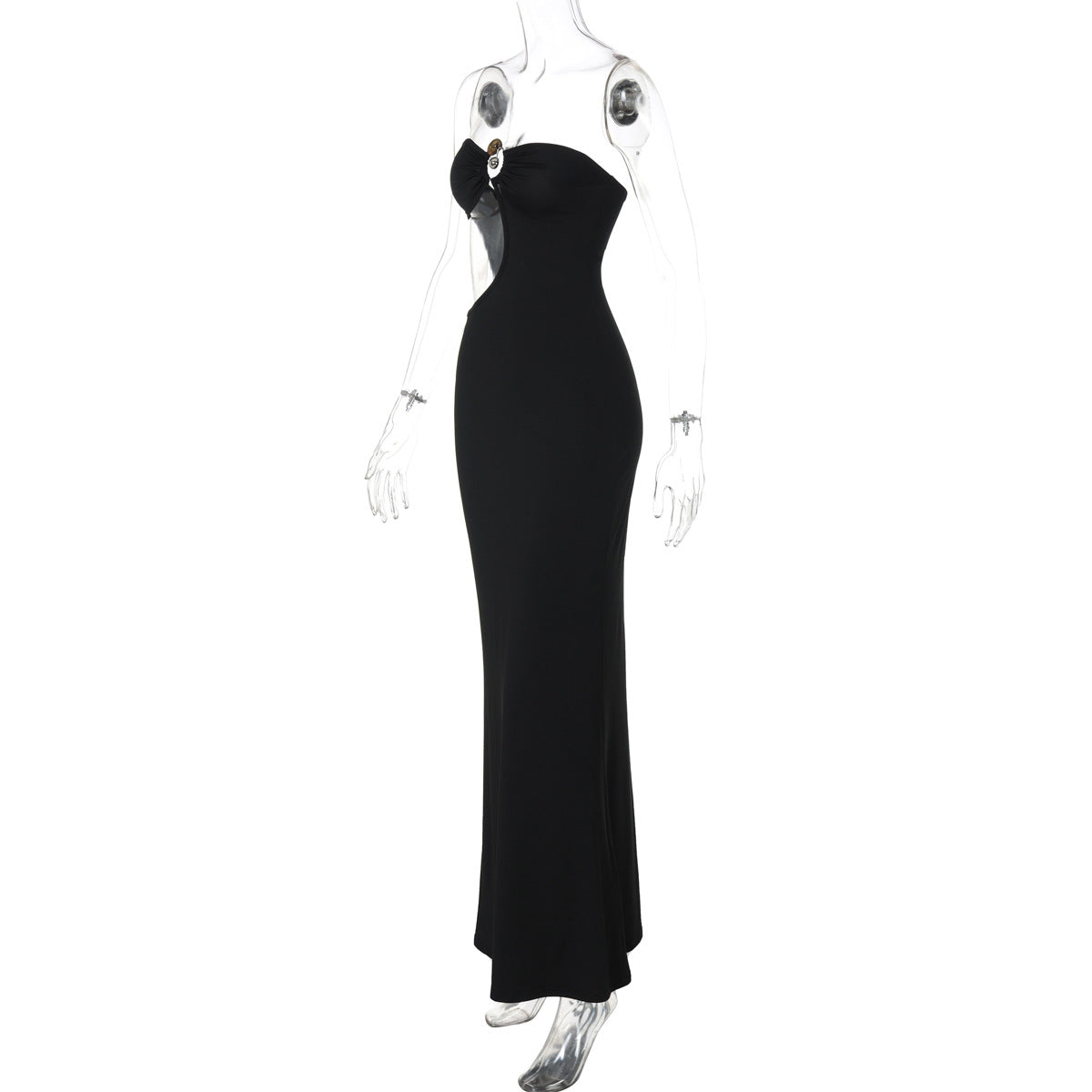 Summer Metal Decoration Stitching Hollow Out Cutout out Dress Sexy Slim Tube Top Dress Women