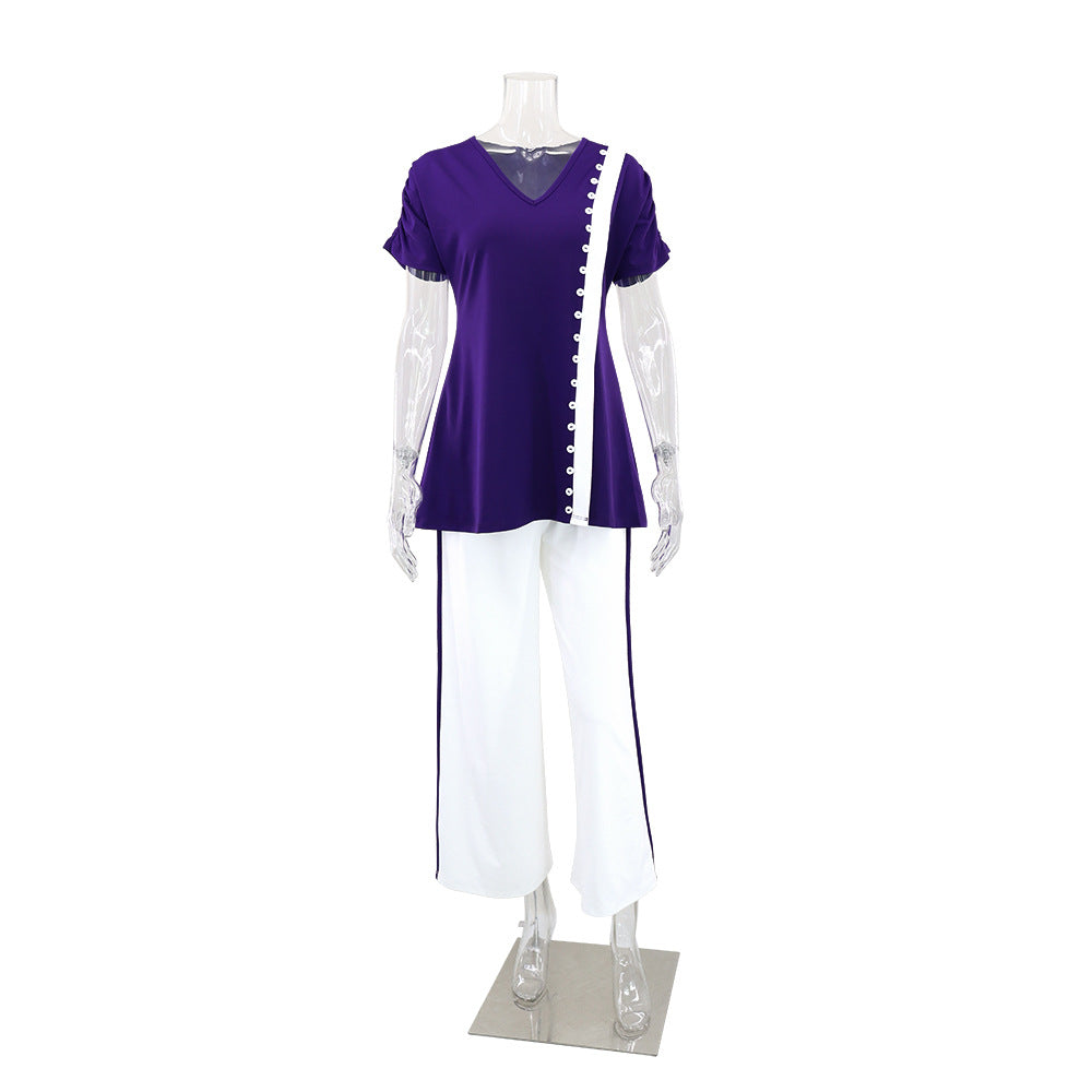 Women Casual Slit Top High Waist Trousers Two Piece Sets