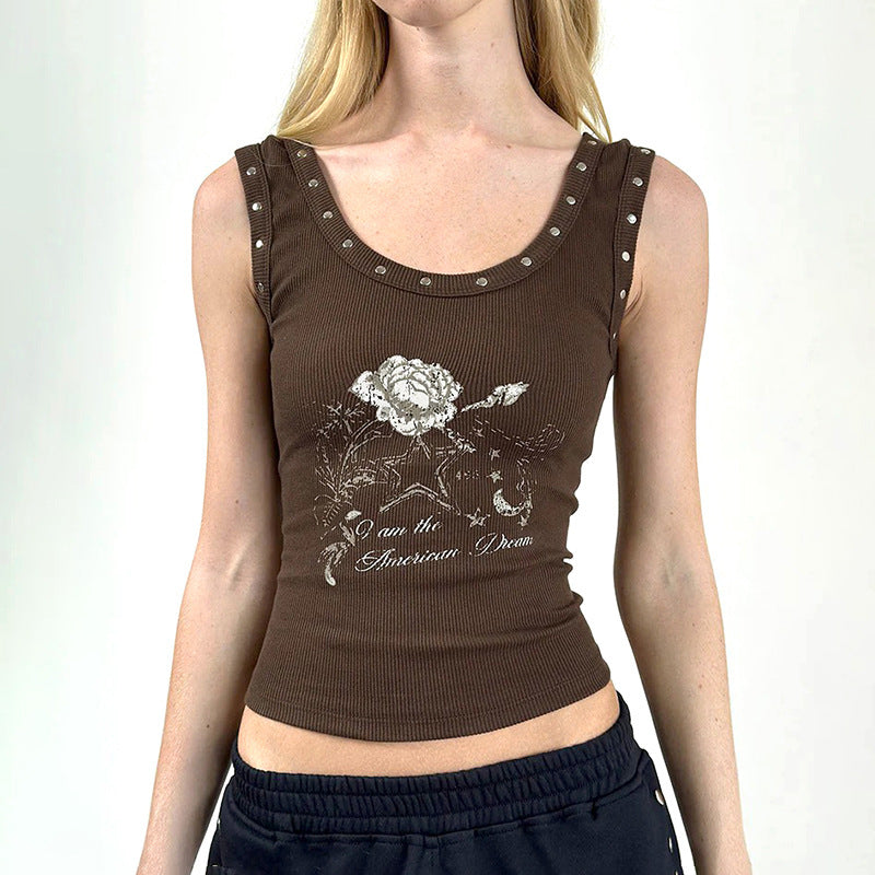 Street Sexy Sweet Cool Gold Silk Stitching Retro Irregular Asymmetric Layered Beads Halter Slimming Vest
