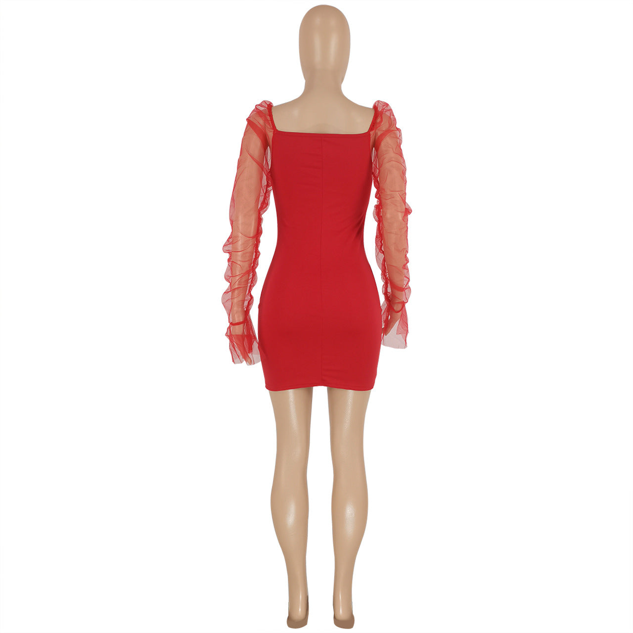 Sexy Solid Color Stitching Mesh Short Dress Women Clothing