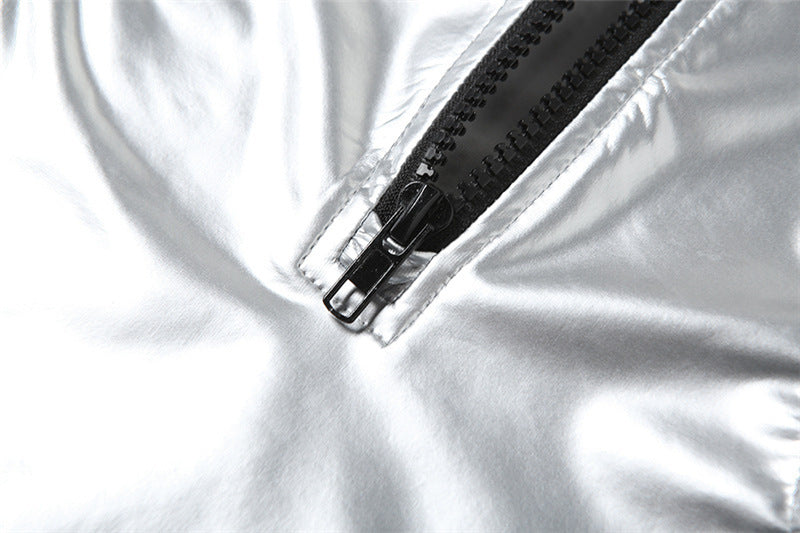 Metallic Coated Fabric Spring Summer Women Slim Fit High Waist Round Neck Sleeveless Reflective Jumpsuit