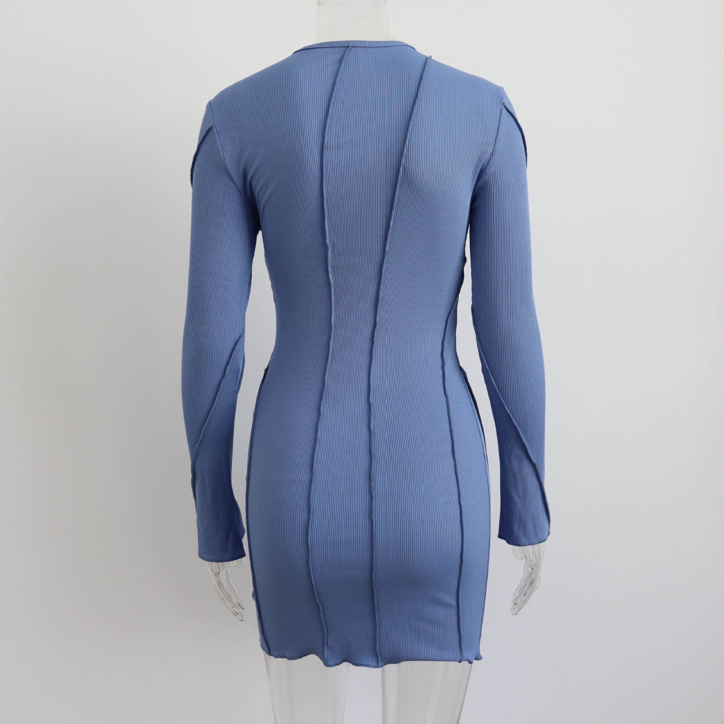 Autumn Hit Line Bell Sleeve Dress Women Clothing Small Sunken Stripe Tight Sexy Long Sleeve Short Dress Women
