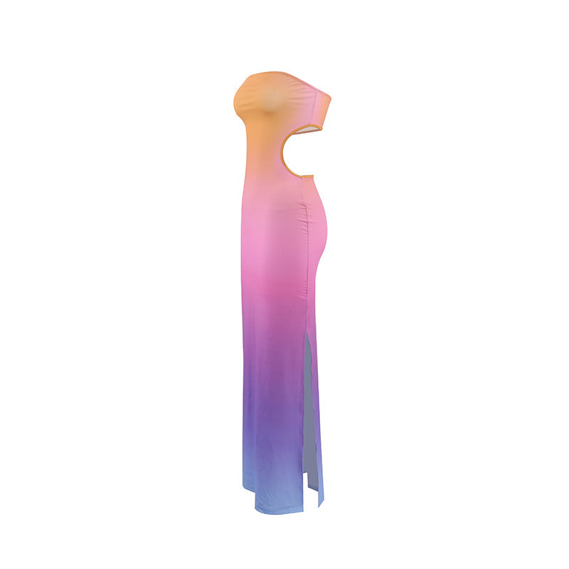 Summer Dress Casual Sexy Gradient Print Tube Top Waist Dress