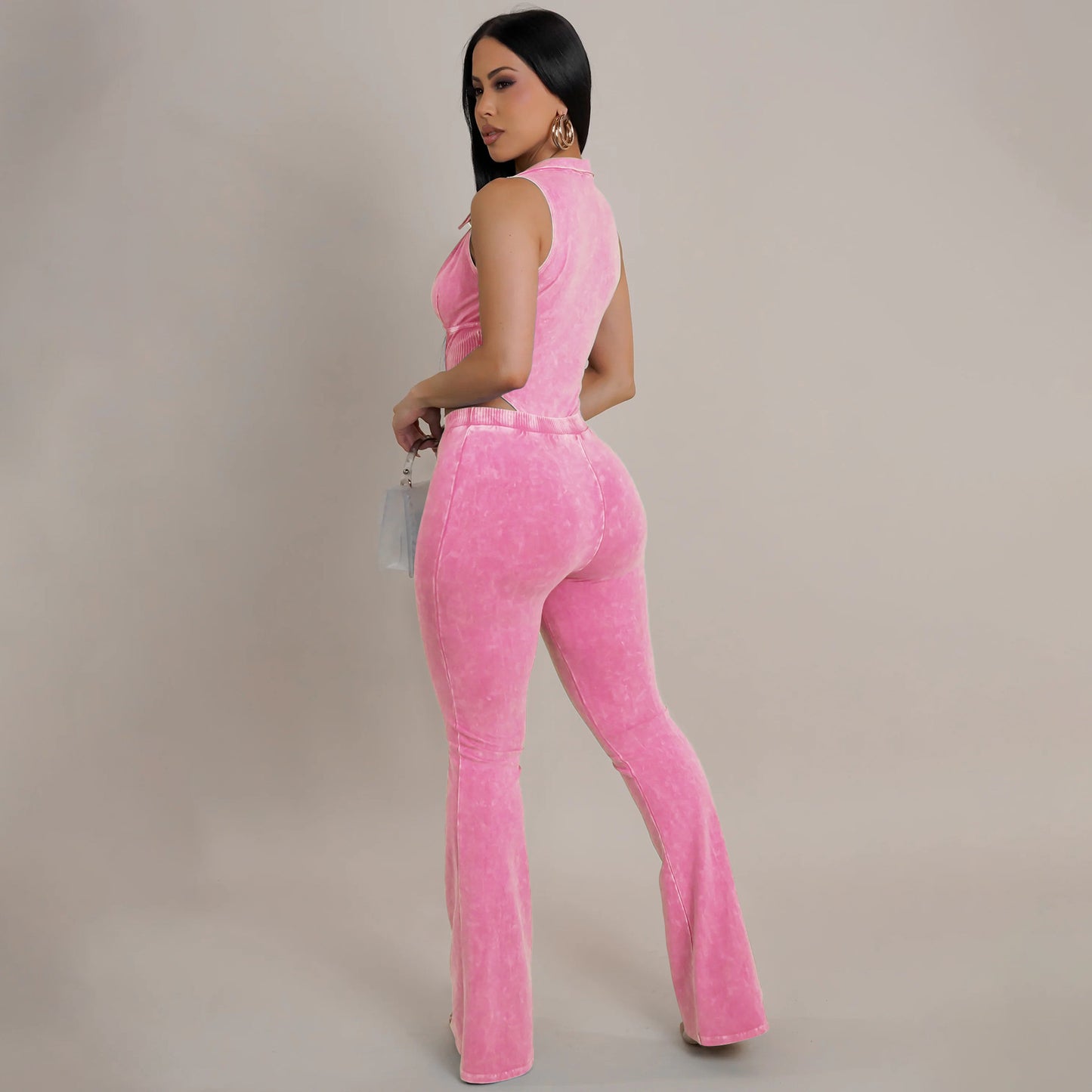 Women Wear Sexy Slim Washed Distressed Line Stitching Two Piece Sets