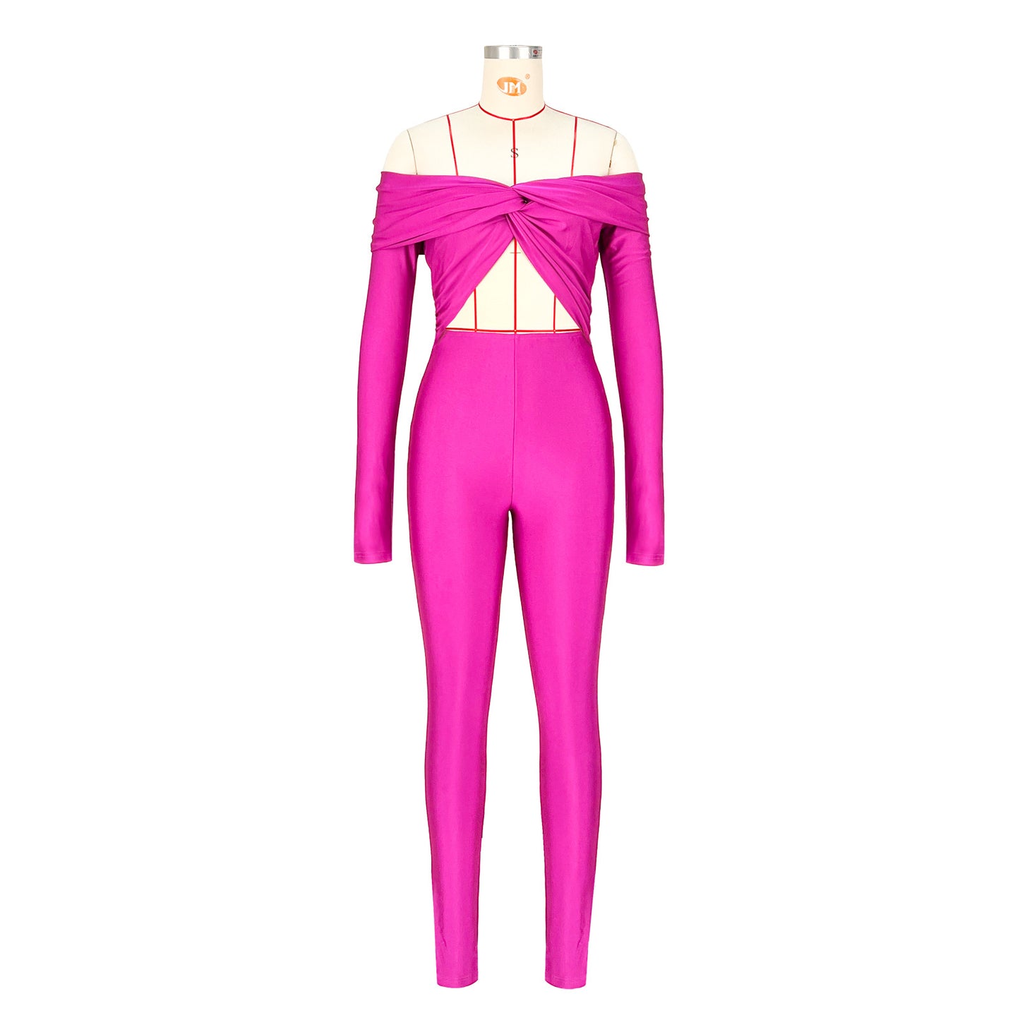 Women Clothing Collared Twist Hollow Out Cutout Cropped Sexy High Waist Long Sleeve Jumpsuit