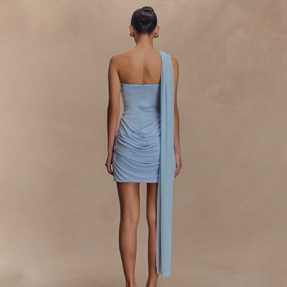 Summer Ribbon Pleated Dress Sexy Tube Top Women Hip