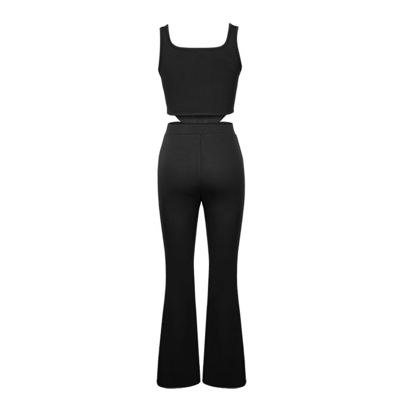Summer Pants Suit Solid Color Office Sleeveless Vest Split Trousers Casual Two Suits