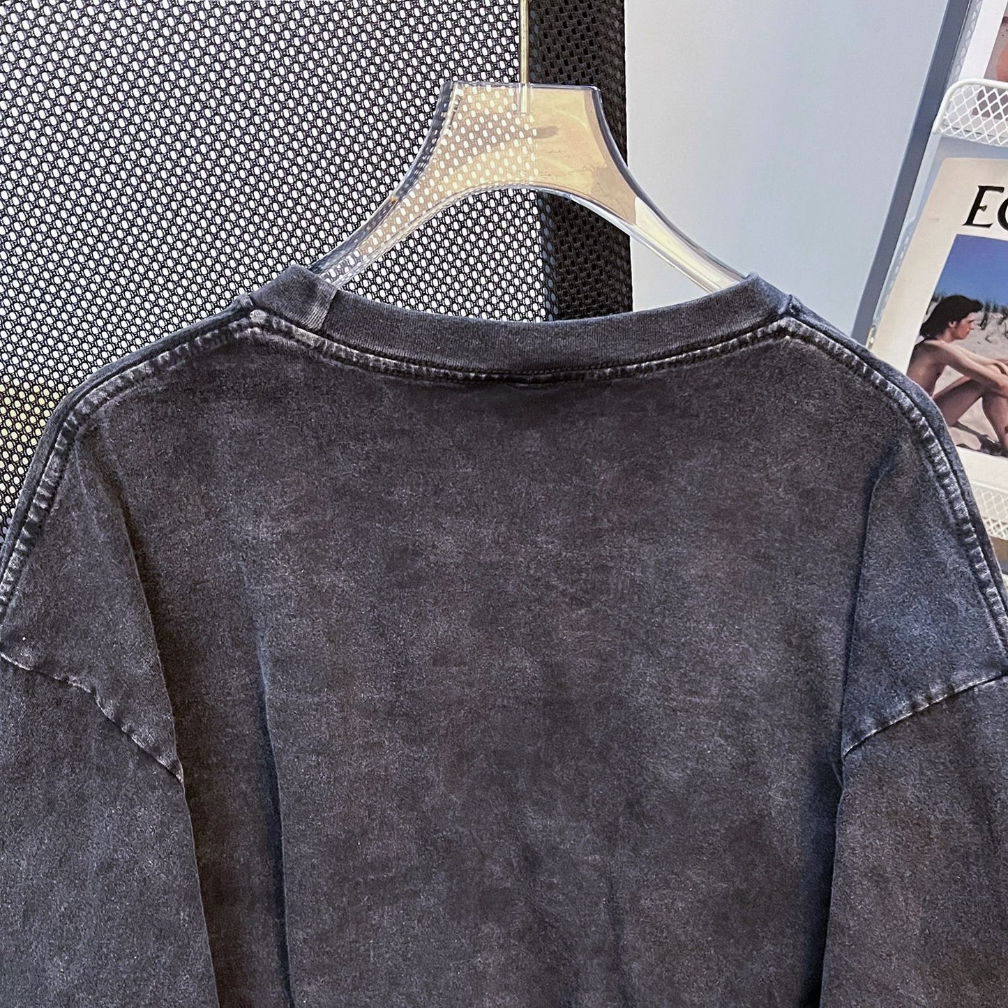 Niche Design Washed Out Vintage Cotton Sweatshirt Women High Street Washed Worn O Neck Short Long T Shirt