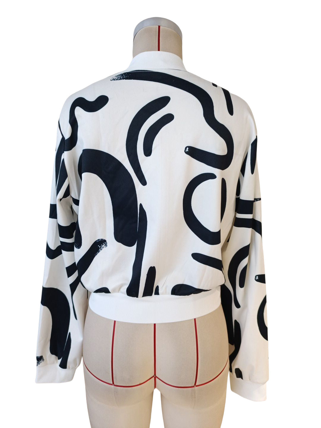 Autumn Winter Elegant Women Pattern Printed Zipper Varsity Jacket Casual Top Coat