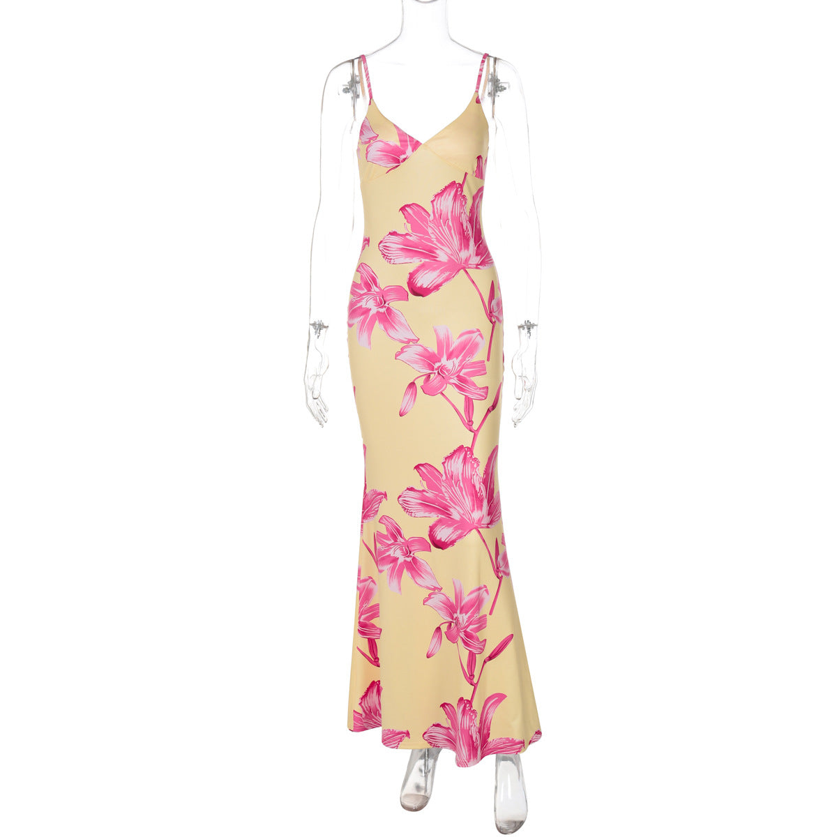 Women Clothing Summer Printed V neck Backless Suspenders Sexy Dress