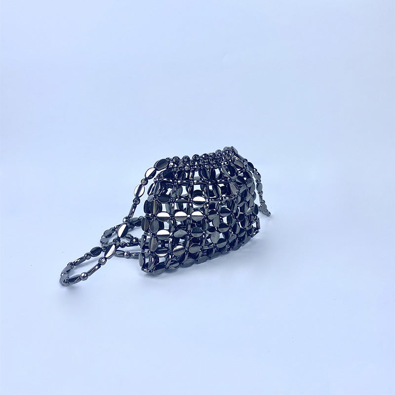 Shiny Retro Sequin Bag Hand Woven Sequin Beaded Acrylic Phone Bag Shoulder Bag