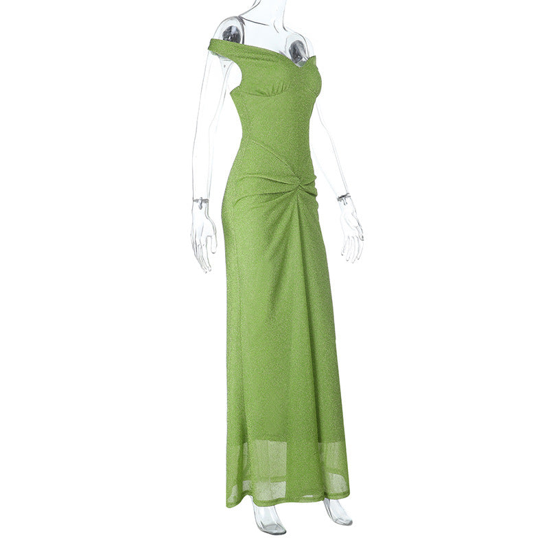 Platform Summer Arrival Sexy Shiny off Shoulder Waist Dress