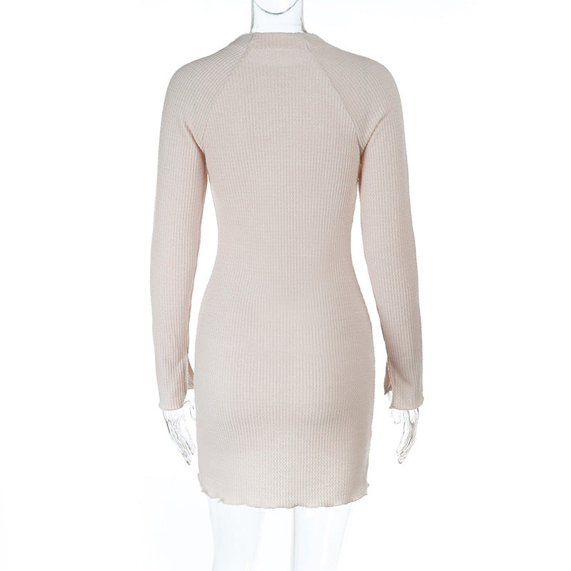 Autumn Winter Short Dress Women Sexy Slim Fit Zipper Solid Color Dress