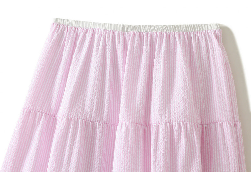 Sweet Tiered Dress Spring Summer A line Skirt Clear Sense Slimming High Waist Umbrella Skirt Large Swing Skirt