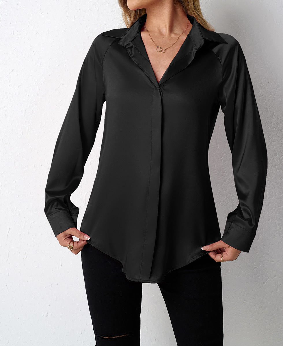 Women Clothing Satin Shirt Women Satin Artificial Silk Shirt Satin Top