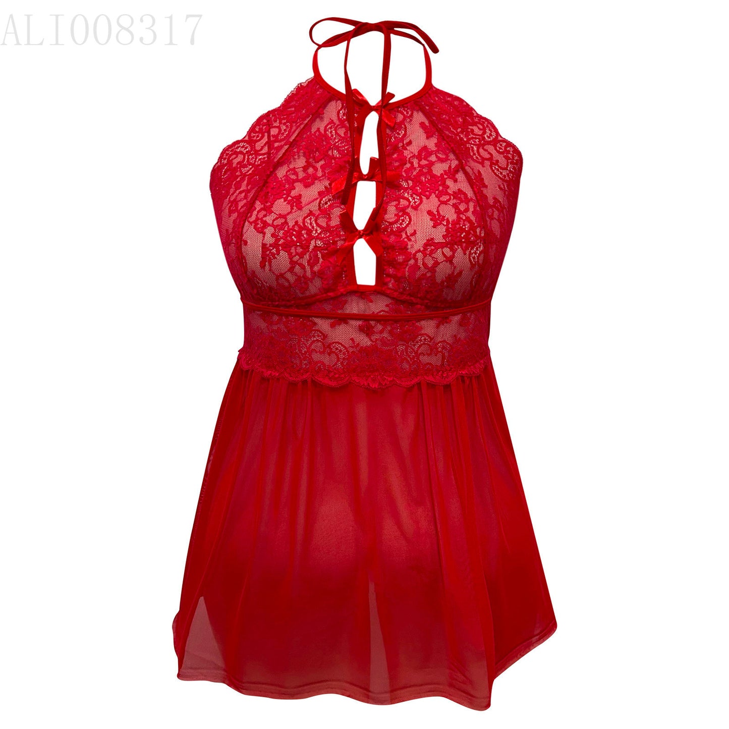 plus Size Halter Lace Dress Sexy Underwear Backless Temptation Transparent Lingerie