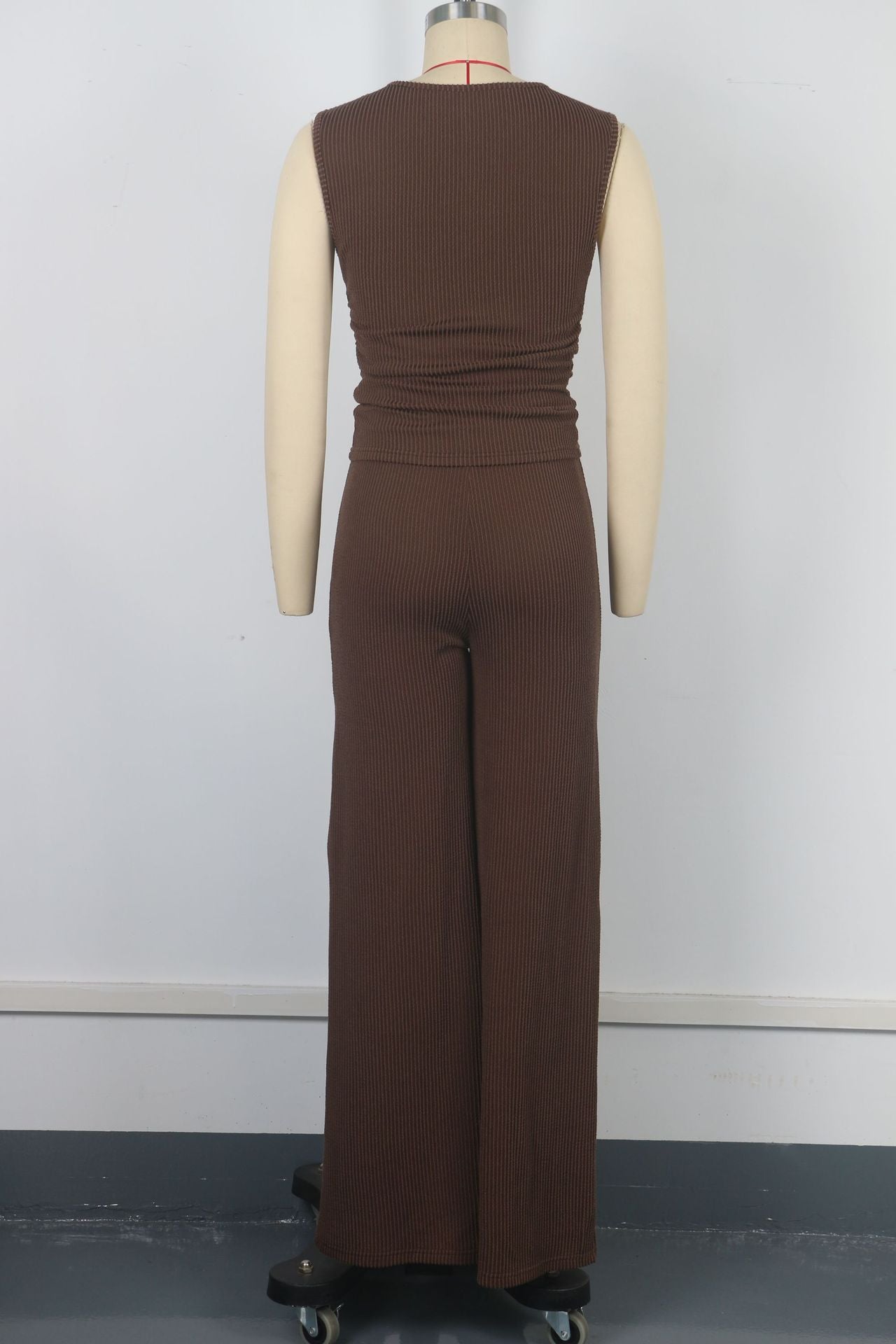 Casual Two Piece Set Women round Neck Sleeveless Top Straight Waist Casual Pants Set
