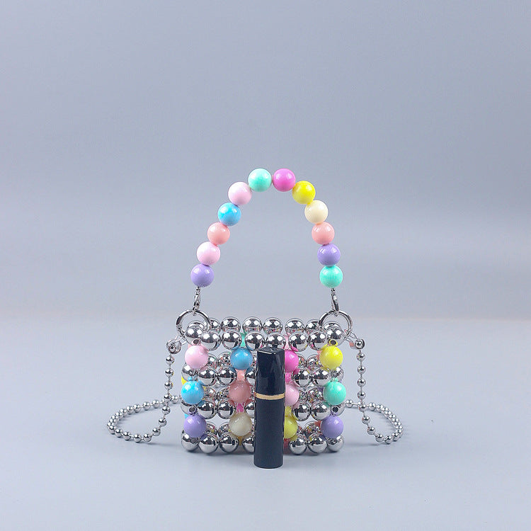 Trendy Unique Colorful Pearl Hollowed out Portable Small Square Bag Handmade Beaded DIY Women Chain Messenger Bag
