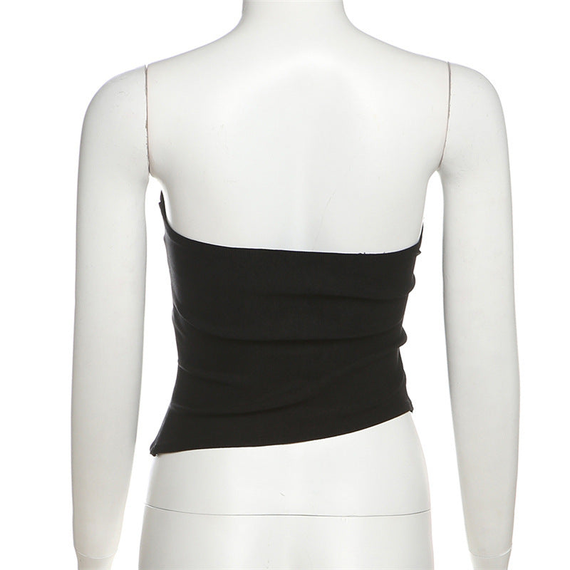 Summer Women Clothing Trend Backless Irregular Asymmetric Pleated Tube Top Short Vest for Women