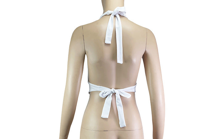 Summer off the Shoulder Solid Color Black Criss Cross Base Slim Fit Backless Halter Hollow Out Cutout Camisole Bow Sexy Tube Top