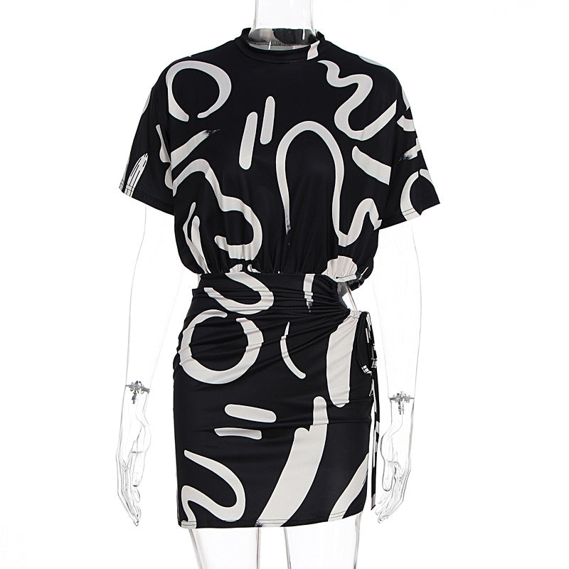 Summer Elegant Tie Dyed Pleated Slim Fit Sheath Dress Women Clothing