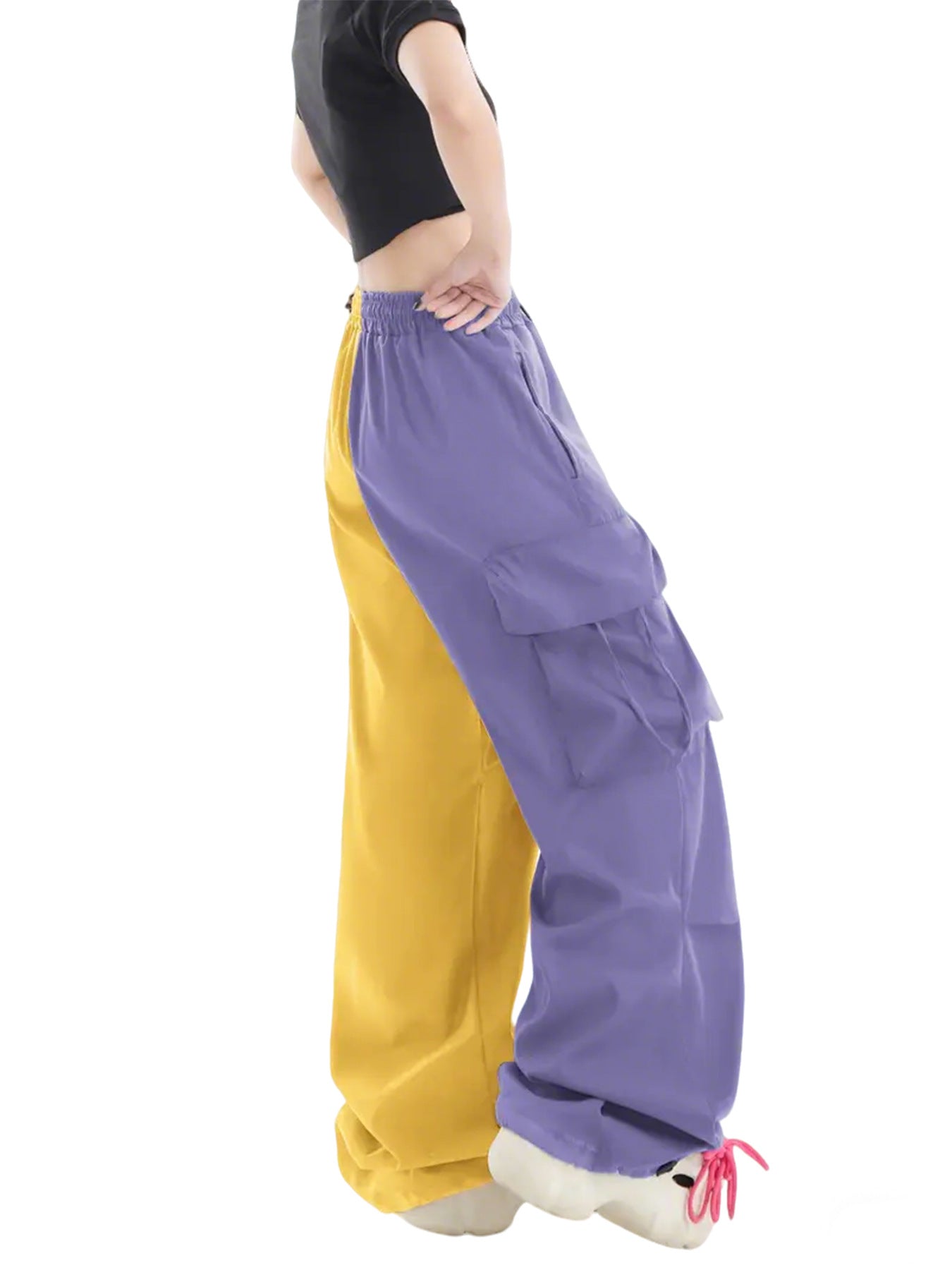 Retro Overalls Women Summer High Waist Straight Wide Leg Pants Loose Design Casual Mopping Trousers