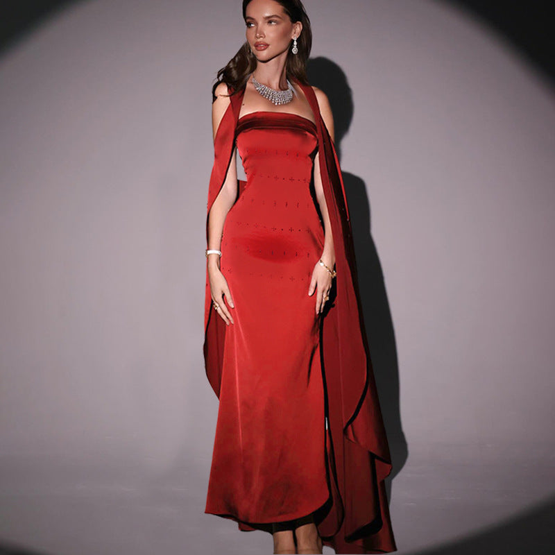 Fall Type Hip Socialite Elegant Sexy Slim Fit Dress Tube Top Dress Women