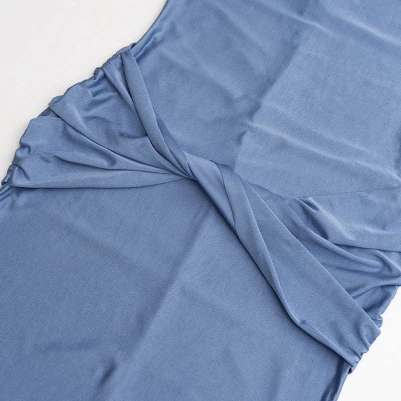 Spring Summer High Neck Sleeveless Tight Waist Pleating Twisted Sheath Long Fishtail Dress