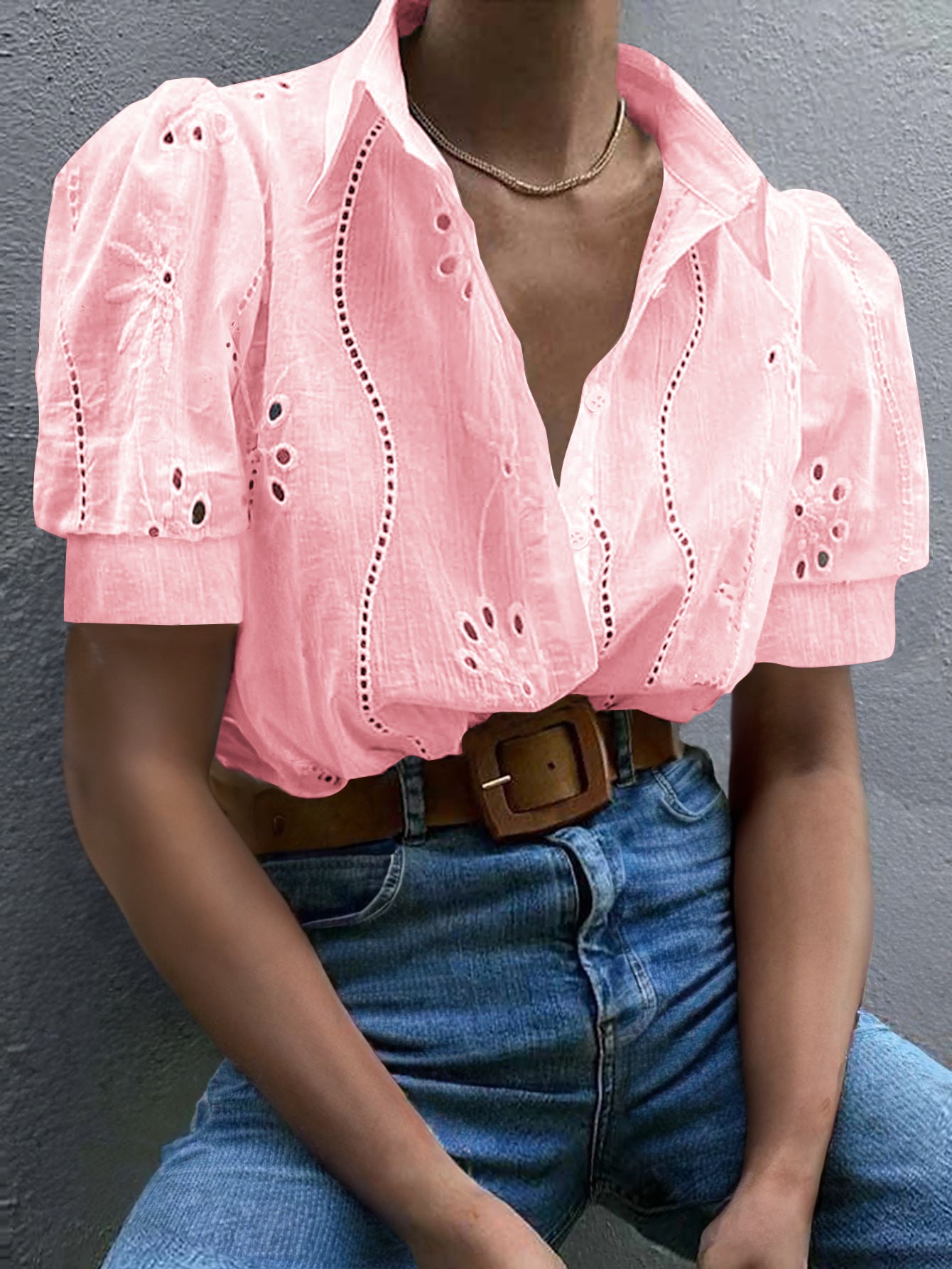 Sexy Hollow Out Cutout T shirt Short-Sleeved Blouse Women Clothing Summer