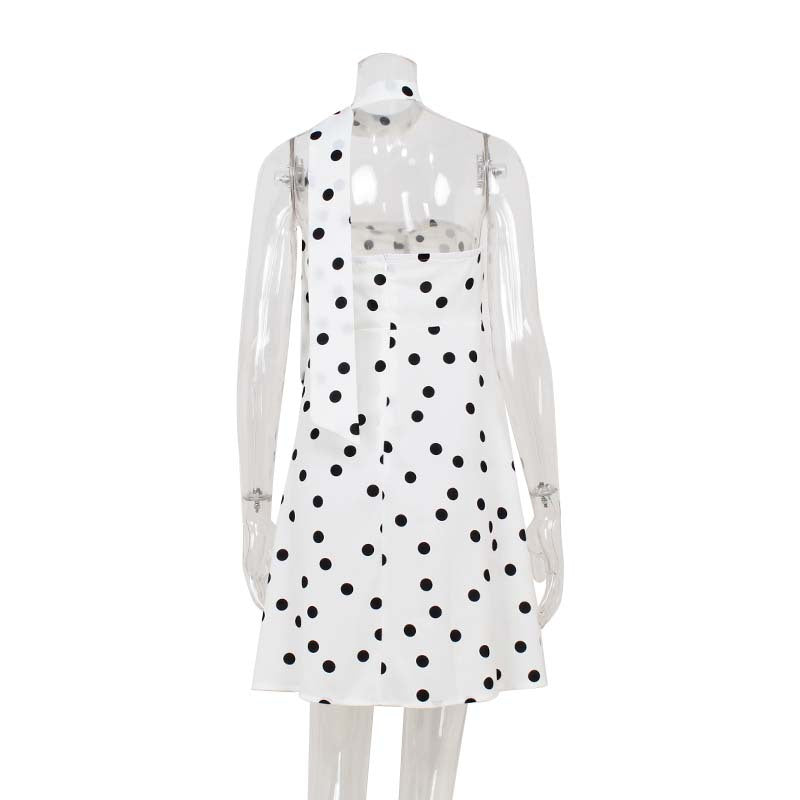 Elegant Expensive Tube Top Dress Loose Polka Dot Printed Short Dress with Scarf
