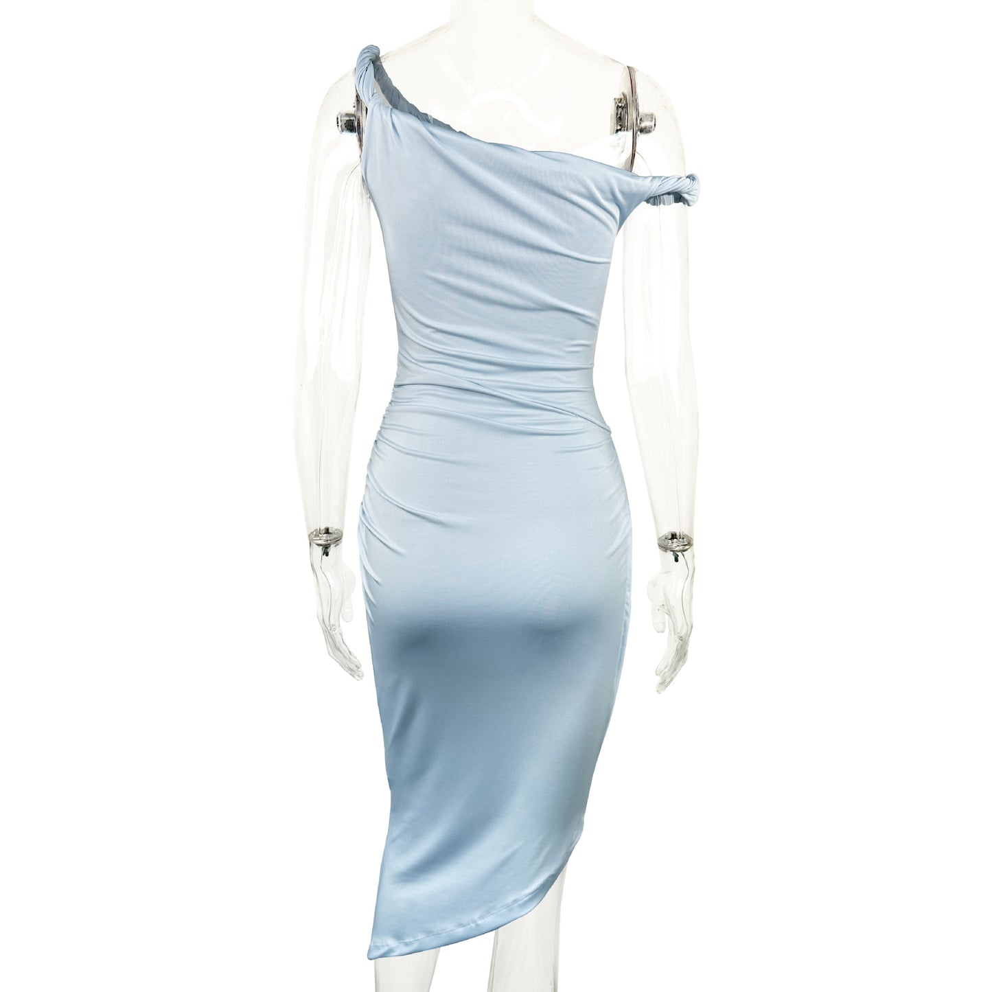 Product Diagonal Collar Sling Women Clothing Dress Sexy Pleated Slim Irregular Asymmetric Hem Dress