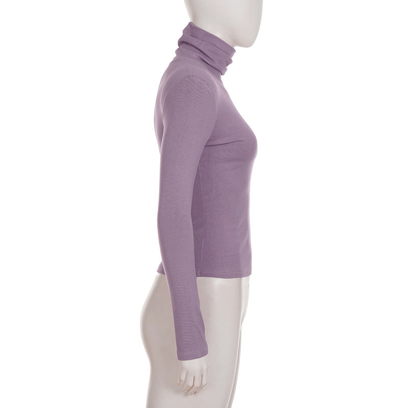 Women Turtleneck Solid Color Slim Fit Bottoming Shirt Basic Casual All Matching Tops