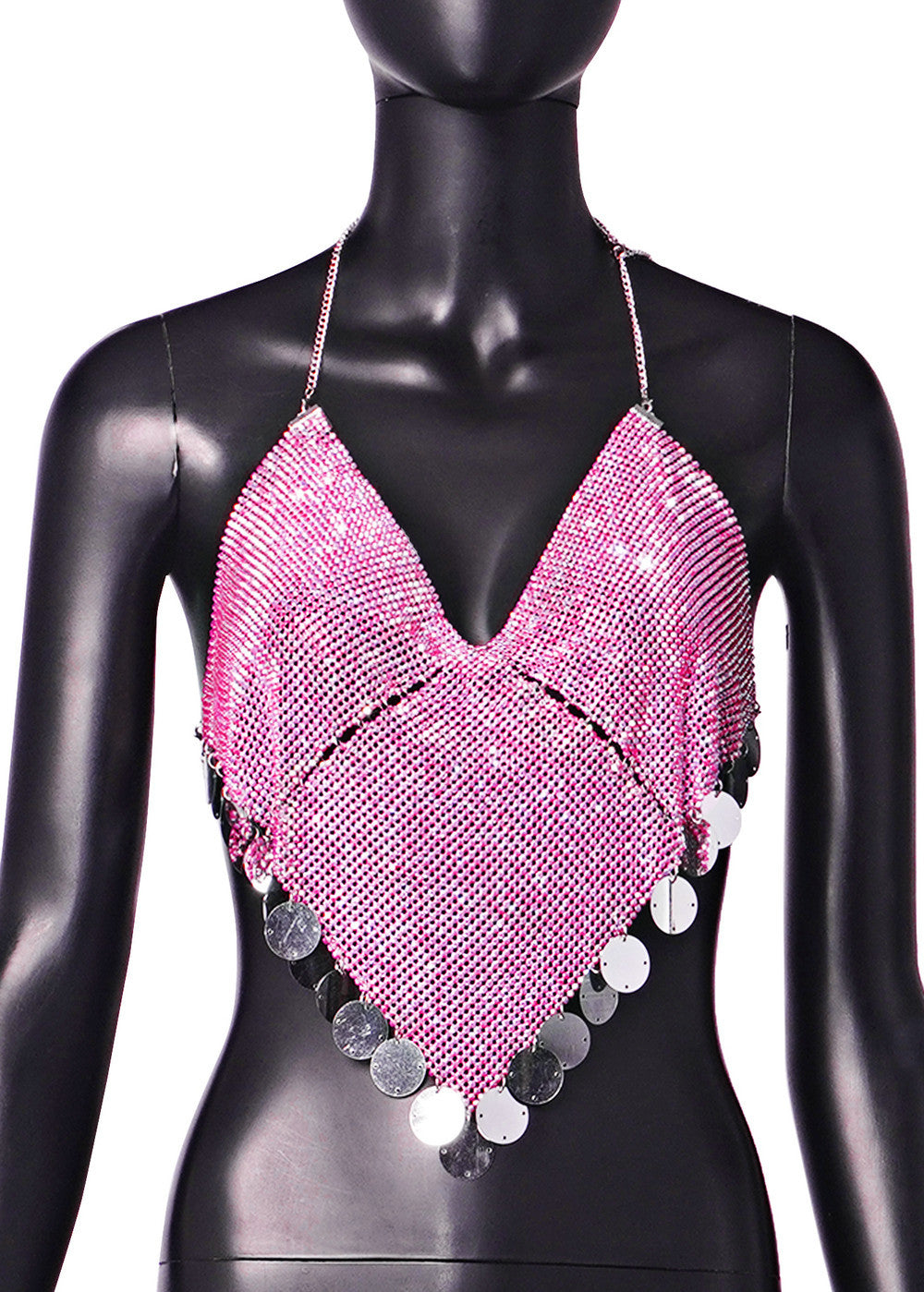 Women Clothing Nightclub Sexy Low Cut Backless Halter Rhinestone Stitching Triangle Vest Women