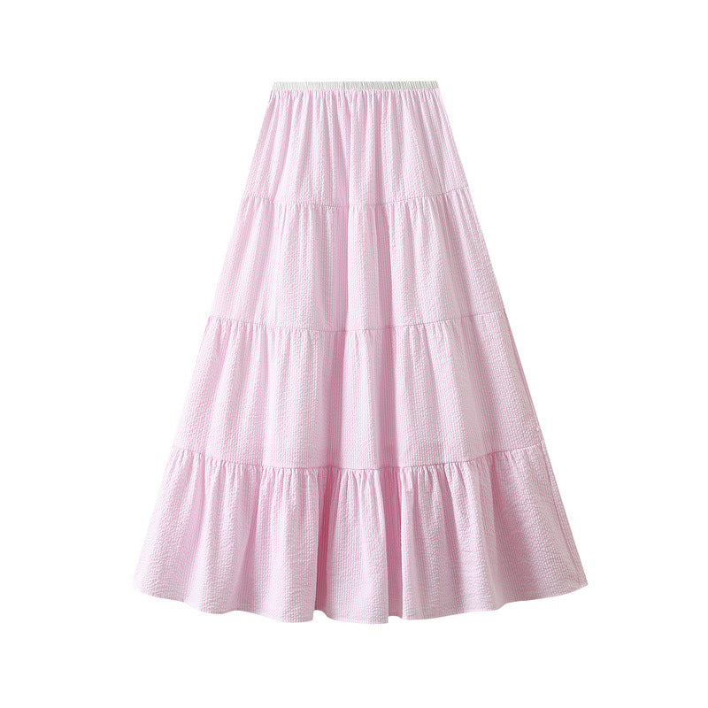 Sweet Tiered Dress Spring Summer A line Skirt Clear Sense Slimming High Waist Umbrella Skirt Large Swing Skirt