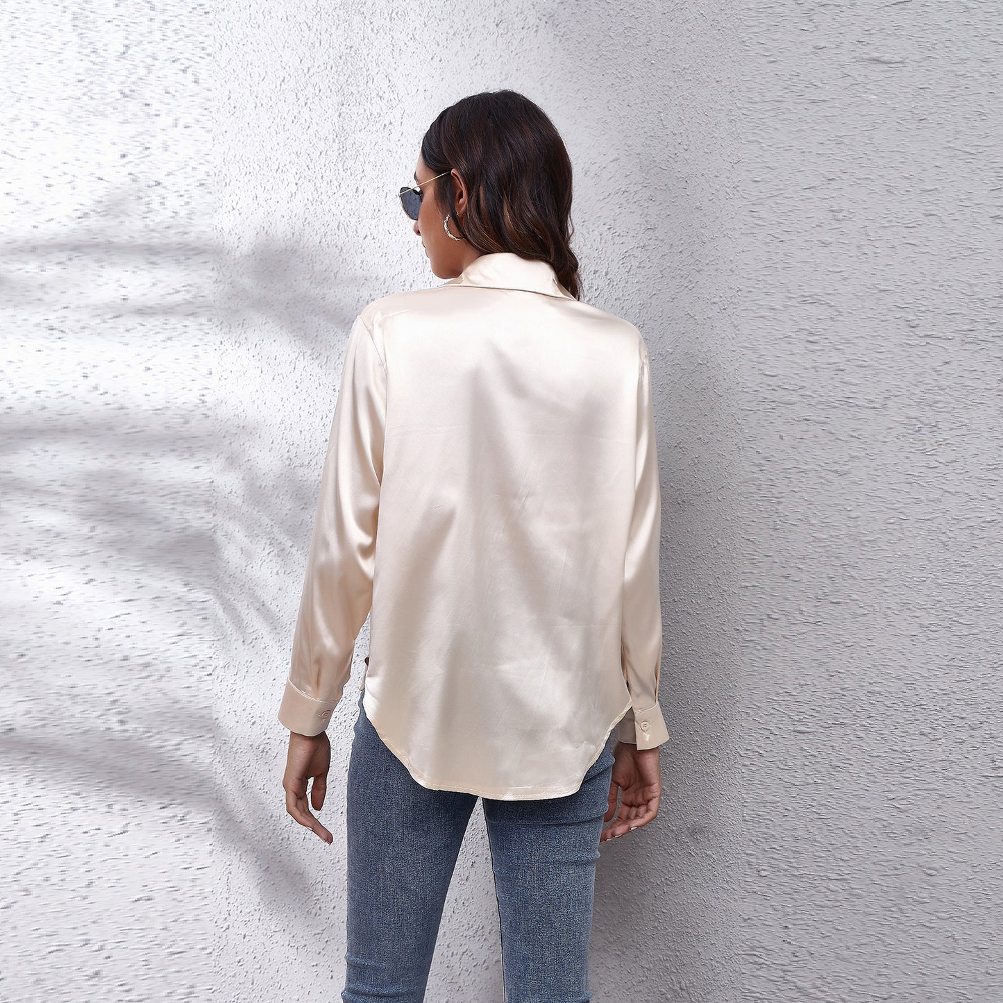 Satin Shirt Women Satin Artificial Silk Long Sleeve Shirt